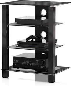 HiFi Racks 4 Tiers Glass TV Stand HIFI Rack Stand Cabinet with Cable Management - Picture 1 of 8