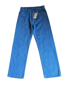 Jeans de corte recto de tiro alto teñidos artesanales, azules, 8 - Imagen 1 de 7