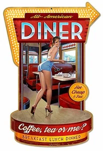 ¿Té de café o yo? - Letrero de metal vintage, PINUP, NO FIRMADO por Greg Hildebrandt - Imagen 1 de 3