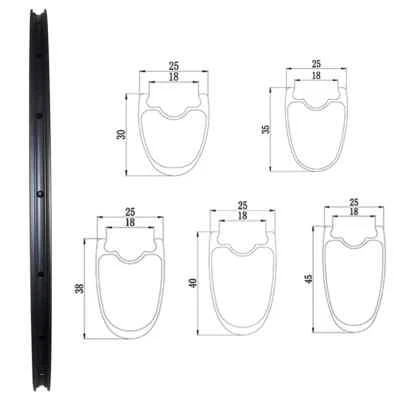 Llantas de carbono para bicicleta de carretera 700C sin cámara 30/35/38/40/45 mm de profundidad 16H 20H 24H 28H  Foto 1 de 4