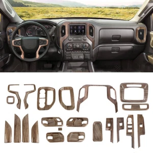 Center Console Interior Trim Cover Kit For Chevy Silverado 19-25 Wood Grain 22pc - Picture 1 of 22