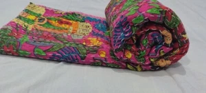 Indian Handmade Ethnic Queen Size Cotton Kantha Quilt Throw Blanket Bedspread - Picture 1 of 7