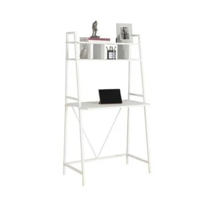 Computer Desk Home Office Laptop Leaning Storage Shelves Work Metal White - Picture 1 of 2