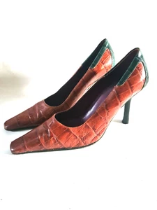 Vintage Yk2 00s Karen Millen moc croc square pointed toe high heel shoe 5.5 - Picture 1 of 10