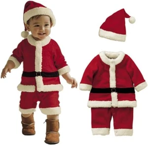 Baby Boys' Christmas Santa Costume Clothes 1 Piece Velvet Infant Snapsuit w/Hat - Picture 1 of 4