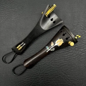 2pcs ebony Shell Flower Inlay Violin Tail Piece With Gut Fine tuner 4/4 - Picture 1 of 2