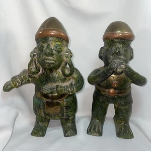 Estatuillas aztecas mayas de terracota arte popular mexicano hechas a mano latón ~ cobre vintage - Imagen 1 de 6