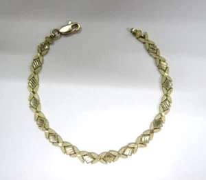 Gorgeous Solid 10K Yellow Gold Hugs & Kisses Tile BRACELET  7" women - Picture 1 of 13