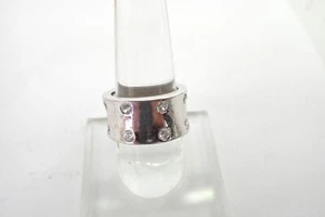 Vintage Size 7 CZ Scatter Wide Band Ring In Sterling Silver 1/2" Wide - Picture 1 of 9