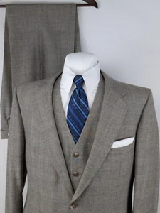VINTAGE 70s Eric Reed Wool 3 Piece Suit Mens 40R Jacket 36x31 Pants Brown Plaid - Picture 1 of 20