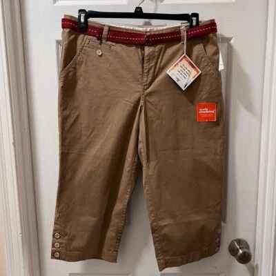 Dockers NEW Khaki Capri Pants w/Decorative Button Detail & Stitched Belt-SZ 14 - Image 1 of 4