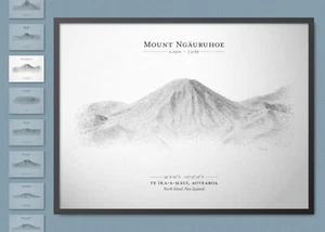 Mount Ngauruhoe Landform Sketch Poster (Model for Mount Doom in LOTR) - Picture 1 of 7