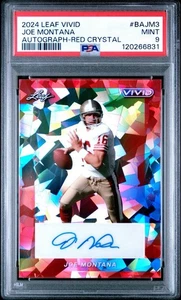 JOE MONTANA AUTO PSA 9 2024 Leaf Vivid RED Crystal /8 POP 1 NONE HIGHER Signed - Picture 1 of 2