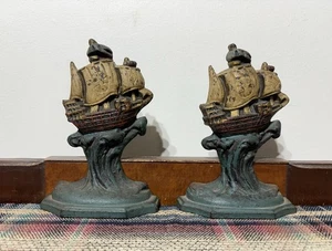 Vintage Gusseisen Schiff Buchstützen 6,5”x4,75” Maritim Wikinger Dekor schwer - Bild 1 von 14