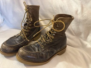 DISTRESSED MADE IN USA WOLVERINE VTG BROWN LEATHER ENGINEER WORK BOOT SIZE 8? - Picture 1 of 18