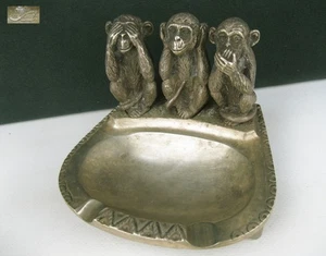 Aschenbecher Drei Weise Affen Vintage Bronzefabrik NIMOR UDSSR Sowjetunion Ära - Bild 1 von 18