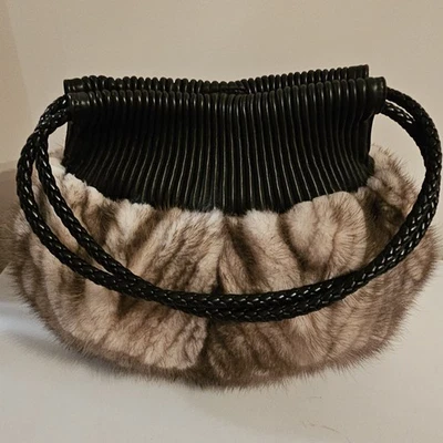 Paolo Masi черная кожа с желтовато-коричневый коричневый мех наплечная сумка сделано в Италии - Изображение 1 из 4