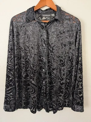 Top Impressions Mujer Whimsigoth Terciopelo Burnout Abotonado Talla XL Grunge Transparente Foto 1 de 4