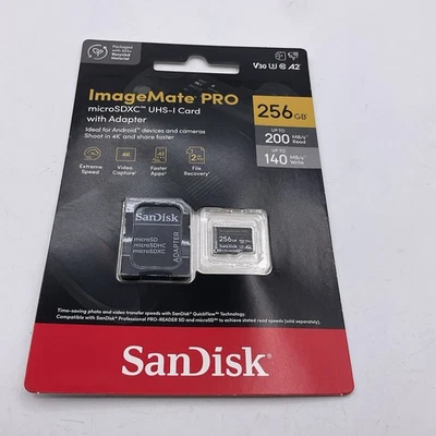 Sandisk MicroSDXC ImageMate PRO Memory Card With Adapter 256GB 200mb/s Read NEW - Image 1 of 4