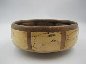 Cuenco de madera vintage con incrustaciones artesanales 9" - Imagen 1 de 8