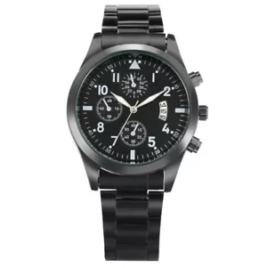 Freizeit Herrenuhr Leuchtende Hände Datum Quarz Armbanduhr Stahl Armband - Bild 1 von 16