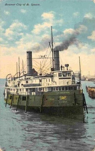Steamer City of St Ignace D&C Line Michigan 1911 postcard - Picture 1 of 2