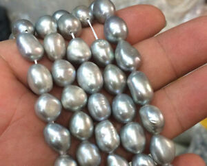 Natural 9-10mm Silver Gray Freshwater Baroque Pearl Loose Beads 15 Inch AA