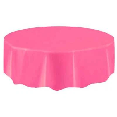HOT BRIGHT PINK ROUND PARTY PLASTIC TABLECLOTH TABLECOVER TABLE COVER 213CM - image 1 of 2