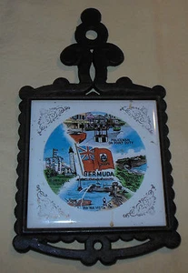 Vintage 70's Bermuda Island Cast Iron Ceramic Tile Hanging Potholder By Cherry  - Picture 1 of 5