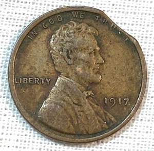 1917 Lincoln Cent Nice Original XF 5% Curved Clip Error CHRC - Picture 1 of 2
