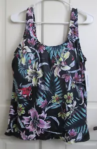 Neu mit Etikett Fulfitall Tankini Damen-Schwimmoberteil schwarz Blumenmuster Größe 18 wattiert 33230 - Bild 1 von 4