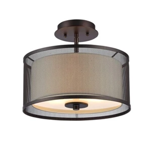Ceiling Fixture Light Transitional 2 Bulb Rubbed Bronze 13" Wide Loft & Urban - Picture 1 of 2