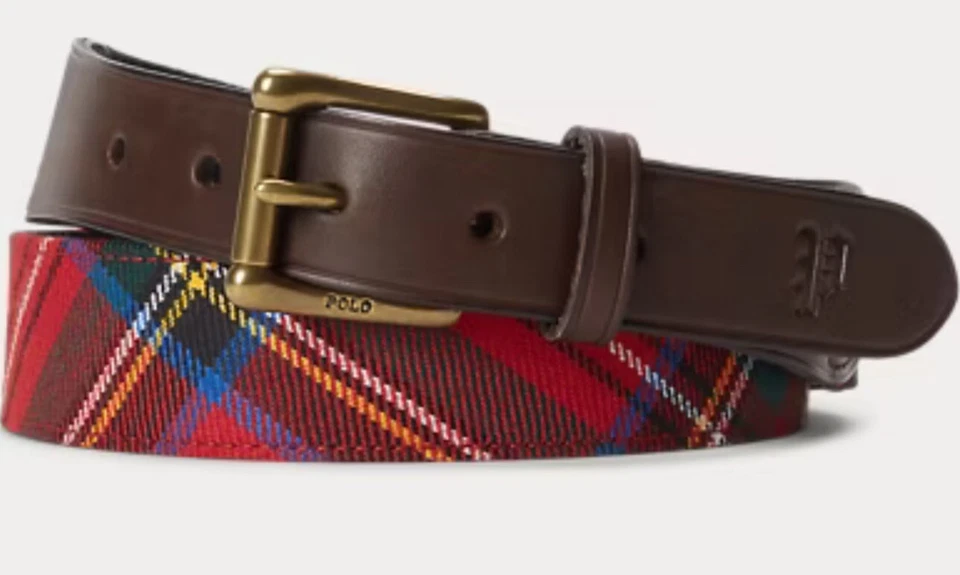 Polo Belt SZ L Ralph Lauren Men’s Leather Trim Tartan Lochcarron Scotland 1.5"