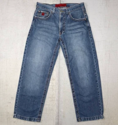 Jeans holgados vintage Y2K JNCO rojo corona tribal pierna ancha azul denim 32x30 Foto 1 de 4