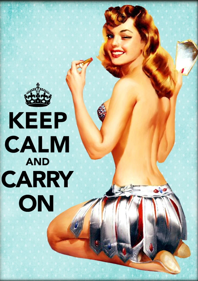 Keep Calm and Carry On - Pinup Collage 8x10 Fabric Block - Buy 2, Get 3rd FREE!  - Image 1 of 2