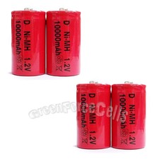 4 Pcs D Size R20 1.2V 10000mAh Ni-MH rechargeable Battery Cell Red