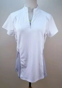 BETTE & COURT Short Sleeve Zip Mock Polo Shirt, Womens Sz M, White, NEW, VM5052 - Picture 1 of 12