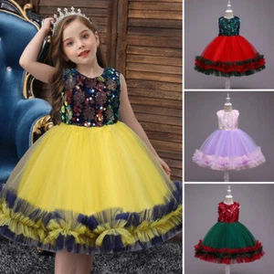 Formal Kids Girls Sequin Tulle Princess Dress Pageant Prom Wedding Party Gown - Picture 1 of 39