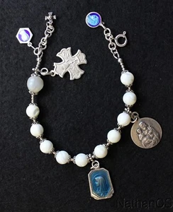 M.O.P & Sterling Rosary Bracelet w Very Rare Vintage Silver and Enamel Medals - Picture 1 of 4