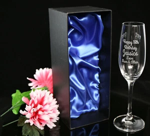 PERSONALISED LASER ENGRAVED CHAMPAGNE GLASS BIRTHDAY 18TH 30TH 40TH 50TH FAVOUR - Picture 1 of 15