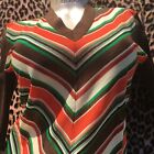 GROOVY 1960s WOMEN V-NECK FITTED SWEATER TOP~COLOURFUL ARROW STRIPES~DEADSTOCK~S