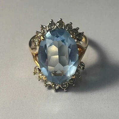 海蓝宝石戒指 黄金 - 椭圆形切割实验室 创建约 9 码-CZ 蓝色 — 第 1/4 张图片