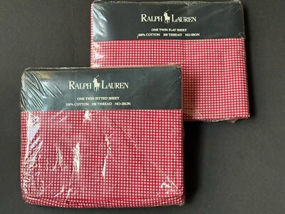 NEW! RALPH Lauren *RED Small GINGHAM  *TWIN FLAT & FITTED SHEET Lots Listed! NWT - Image 1 of 4