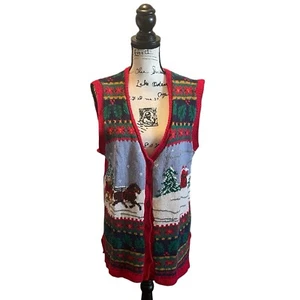 Talbots Navidad Suéter Tejido Chaleco Rojo Verde Talla Mediana Invierno Vacaciones Novedad - Imagen 1 de 10