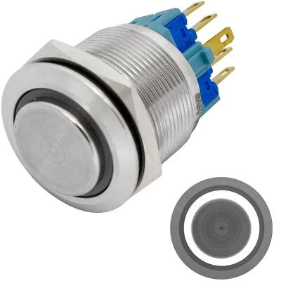 Stainless steel Pressure switch raised Ø22mm Ring LED Cold White IP65 2,8x0,5mm  - Image 1 of 3