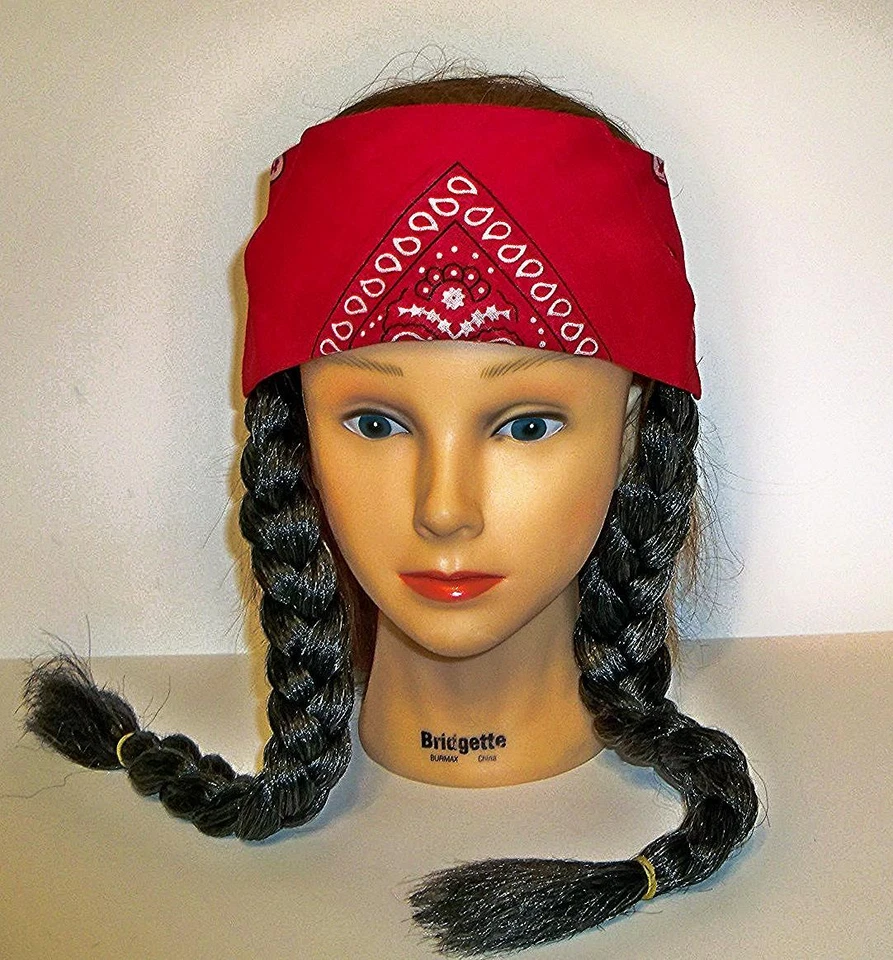 ANTIGUO HIPPIE WILLIE TRENZAS NEGRAS Y GRISES PAÑUELO PELUCA WESTERN DISFRAZ VESTIDO 13734BG Foto 1 de 1