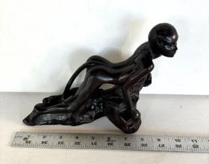 Black Feline Nude Humanoid Sculpture w Artist Signature - Picture 1 of 5