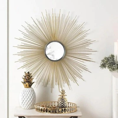 Accent Mirror Beveled Glass Edges Golden Sunburst Rays Iron Frame Wall Decor 32" - Image 1 of 4