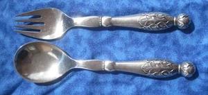 Juego de ensaladas Georg Jensen cuchara tenedor ornamental 159 Sterling Dinamarca 8,5 pulgadas sin mono - Imagen 1 de 10