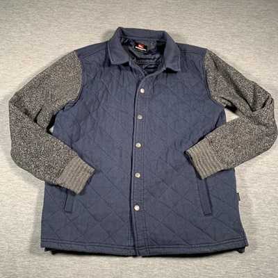 Jaqueta Quiksilver Masculina Grande Azul Acolchoada Snap Front Manga de Malha Casaco Casual - Imagem 1 de 4